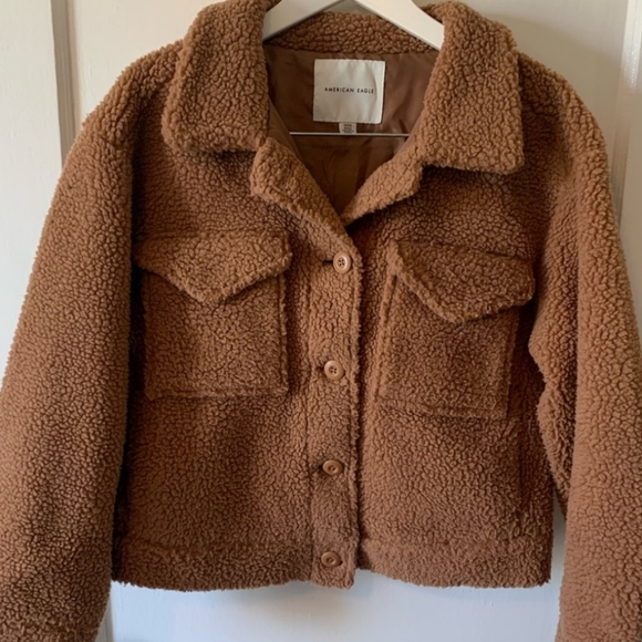 😍 GUC American Eagle Ladie's Cropped Sherpa Teddy Jacket, Brown, Small - Picture 7 of 11